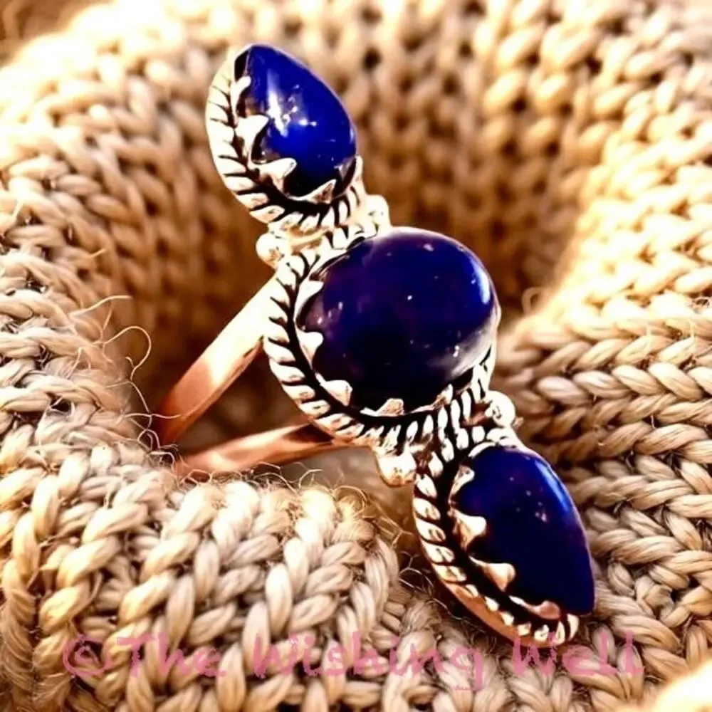Artisan Crafted Lapis Lazuli Pyrite Sparkle Sterling Three Stone Ring Size 7
